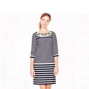 J. Crew Collection Striped Pailette Dress Beaded 8 Shift Preppy Nautical